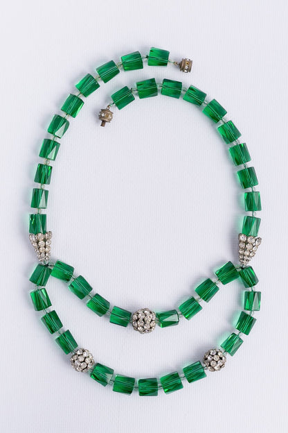 Collier perles de verre et strass