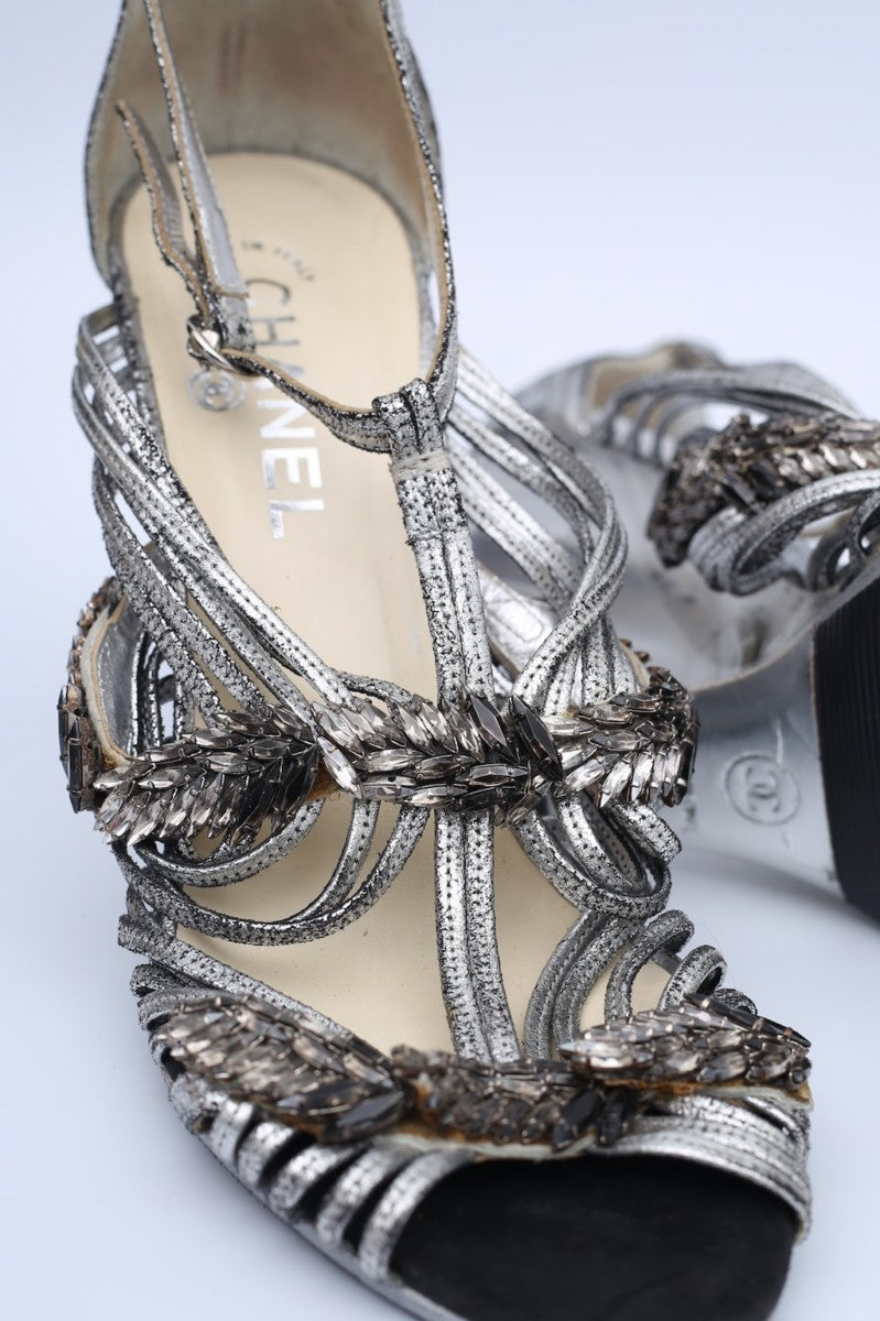 Chanel cheap sandals silver