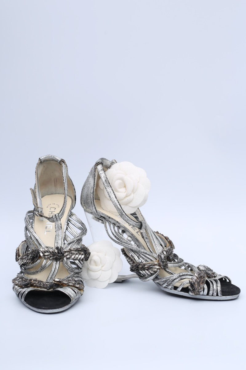 Chanel silver leather sandals