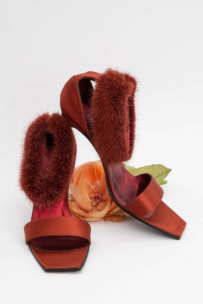 Rene Mancini satin and fur pumps