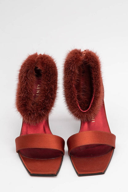 Rene Mancini satin and fur pumps