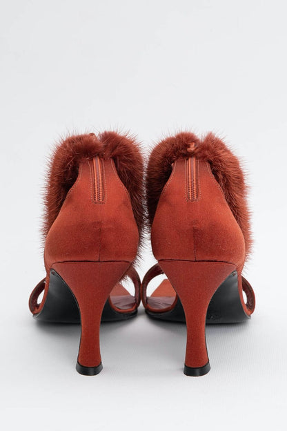 Rene Mancini satin and fur pumps