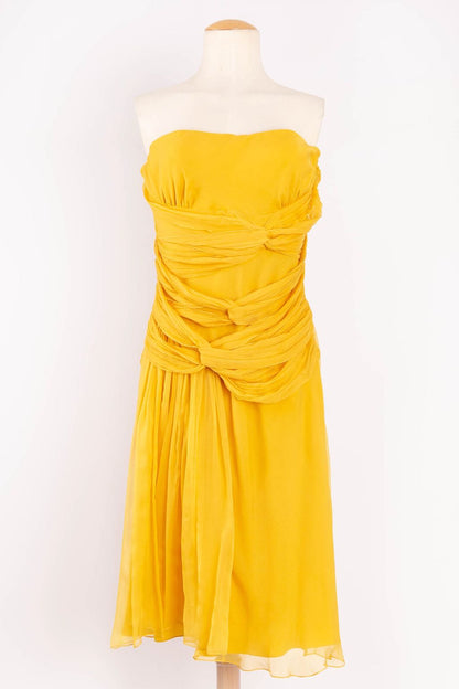 John Galliano yellow bustier dress