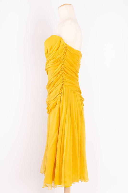 John Galliano yellow bustier dress