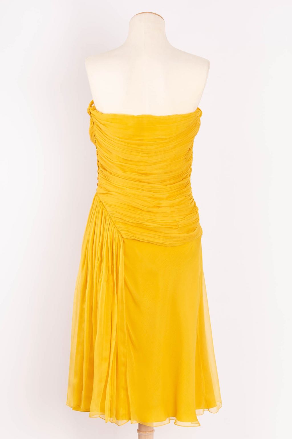 John Galliano yellow bustier dress