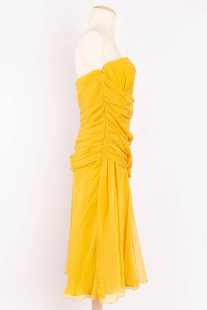 John Galliano yellow bustier dress