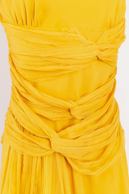 John Galliano yellow bustier dress