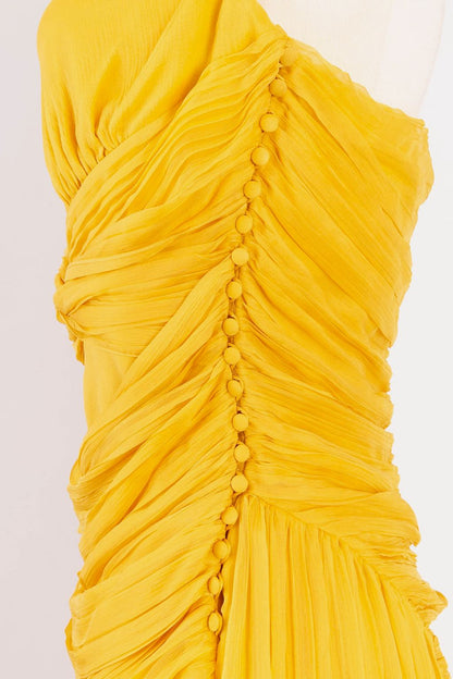 John Galliano yellow bustier dress