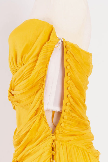 John Galliano yellow bustier dress