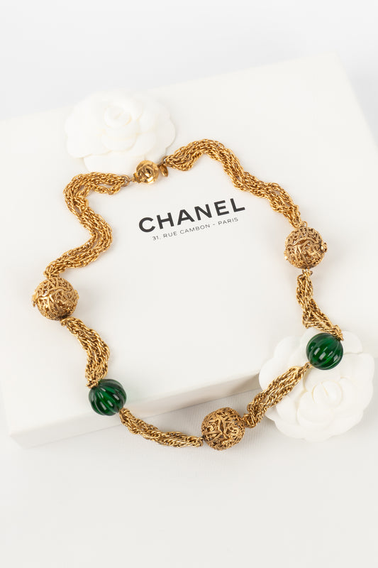 Chanel Vintage Gold Toned Jewelled CC Sautoir Necklace For Sale at