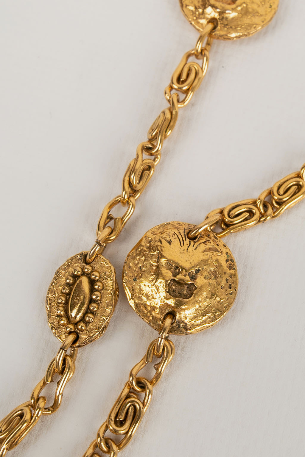 Chanel Vintage 94A Baroque Cutout Pendant Long Necklace Gold Plated   Boutique Patina