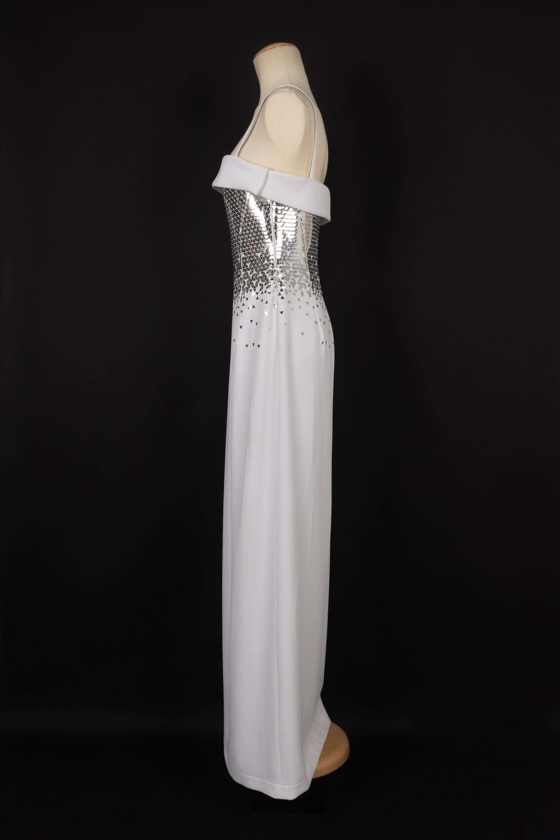 thierry mugler silver dress Thierry Mugler 1986-87 F/W Silver Liquid Satin Vintage Balloon Sleeve Sash Dress Sz XS