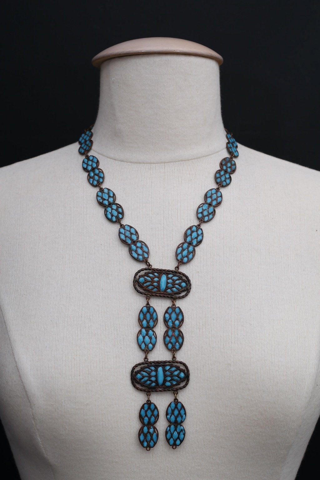 Collier en pâte de verre turquoise 1925s