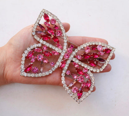 Broche papillon à strass roses et blancs