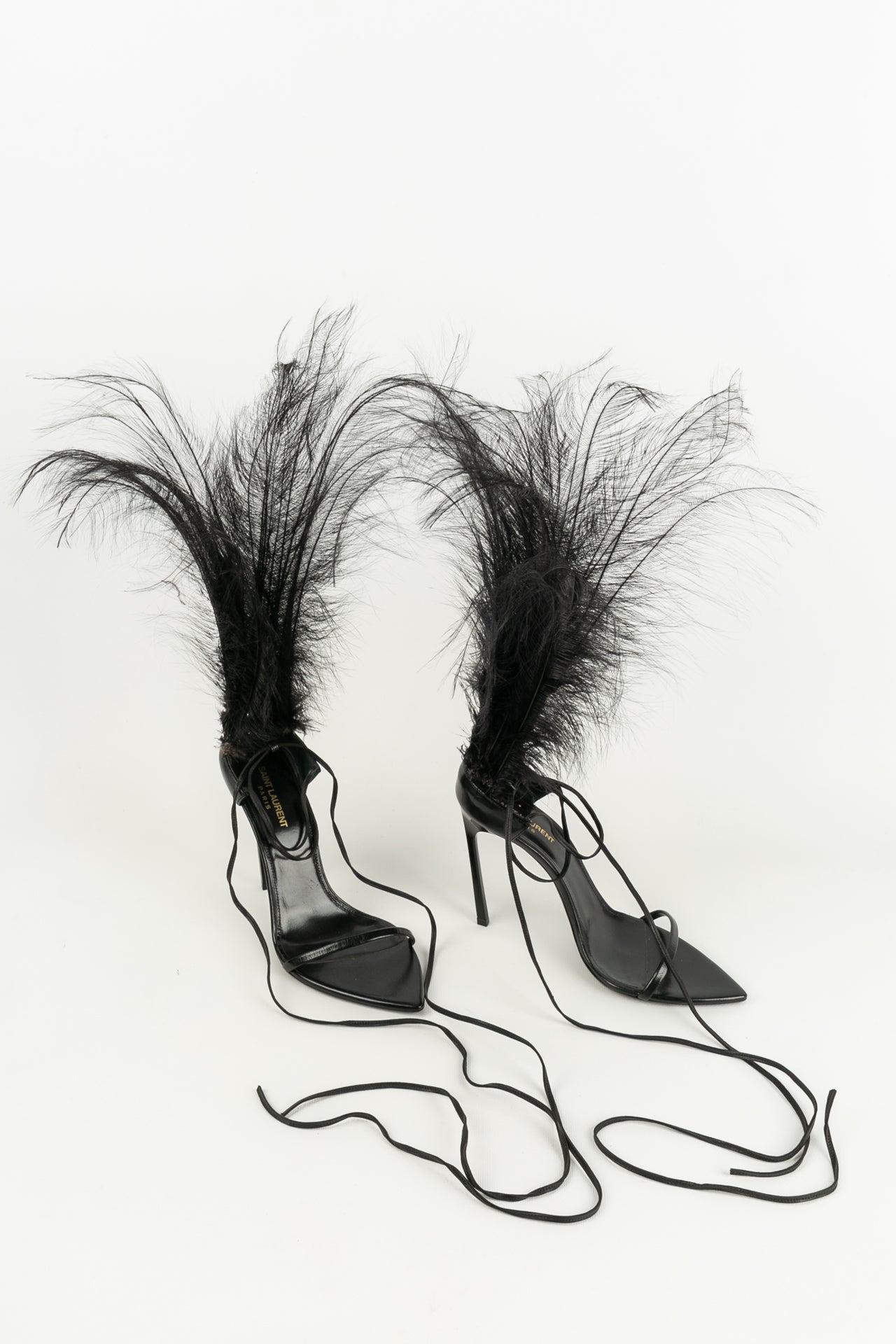 Saint laurent shoes with on sale feathers